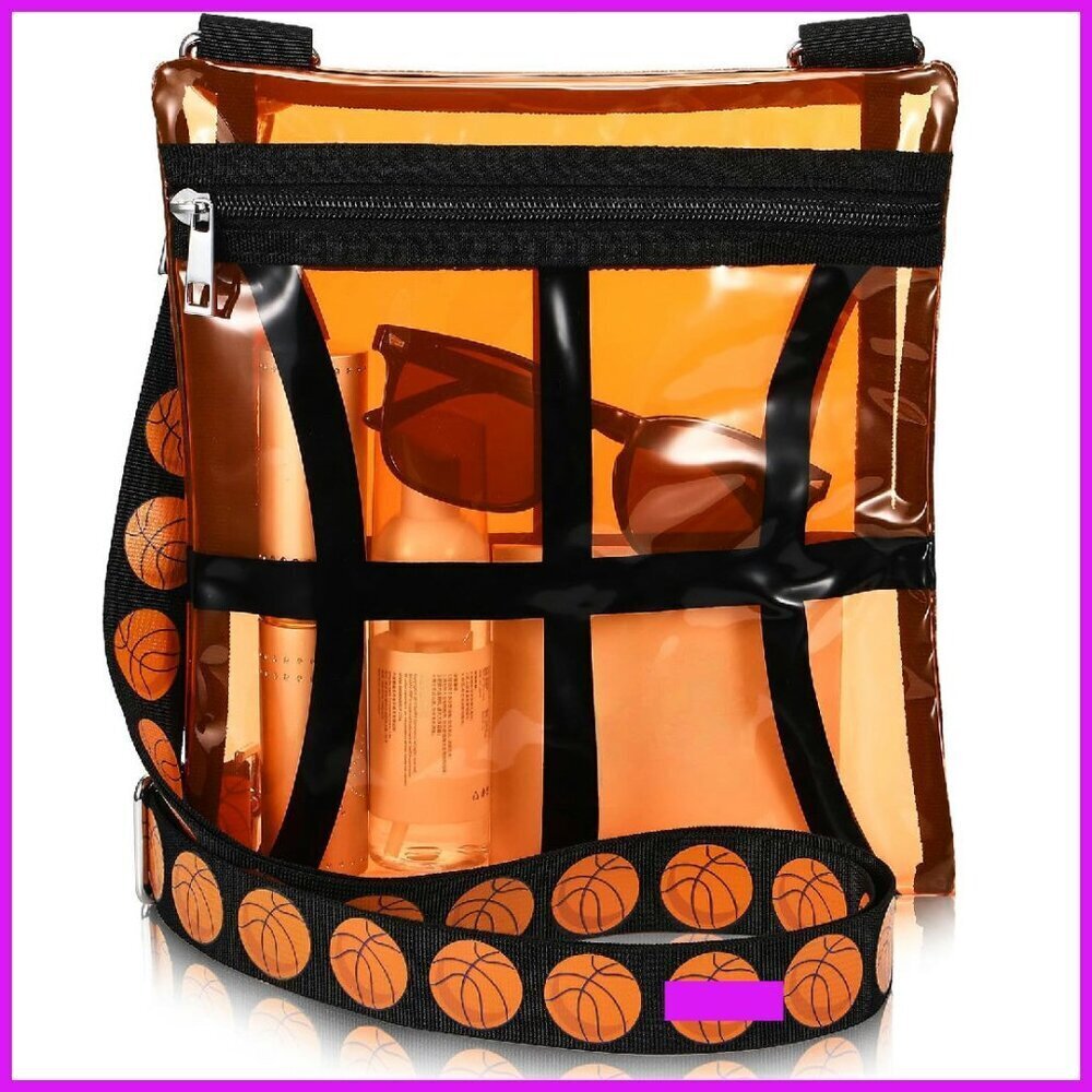 Clear Crossbody Purse Adjustable Strap PVC Stadium Approved Basketball Theme